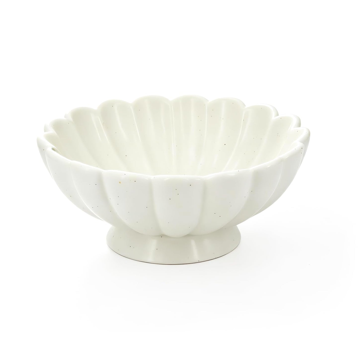 8-Inch Fluted Ceramic Decorative Bowl,Small White Fruit Bowl for Kitchen Counter,Key Bowl for Entryway Table,Handcrafted Pedestal Bowl for Coffee Table, Dining Room Centerpiece,House Warming Gift