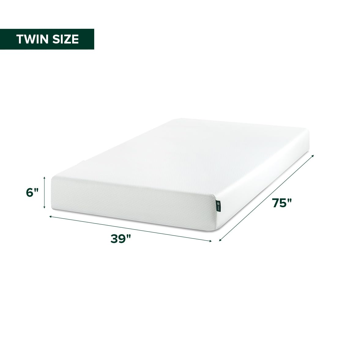 Zinus Green Tea Memory Foam Mattress 6 Inch, Pressure-Relieving Comfort & Full-Body Support, Naturally Fresh, Medium Firm Feel, CertiPUR-US & Oeko-TEX Certified Safe Materials, Twin