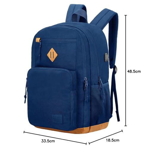 KEOFID Classic School Backpack for Boys and Girls Teenager, Travel Bag for Men and Women, Anti theft laptop Backpack with USB Charging Port for College(Blue 19inches)