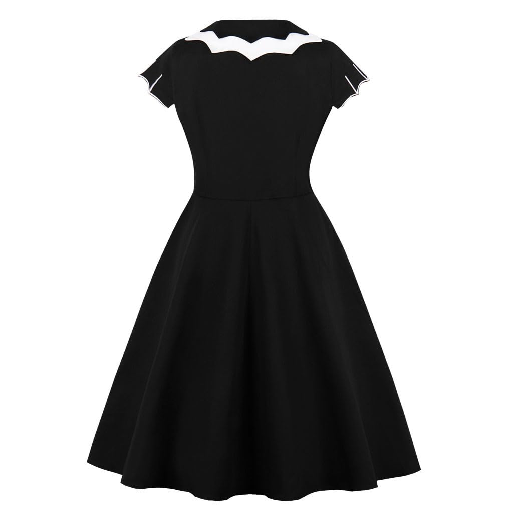 Wellwits Women's Bat Spider Web Embroidery Halloween Vintage Dress Black 3XL Plus