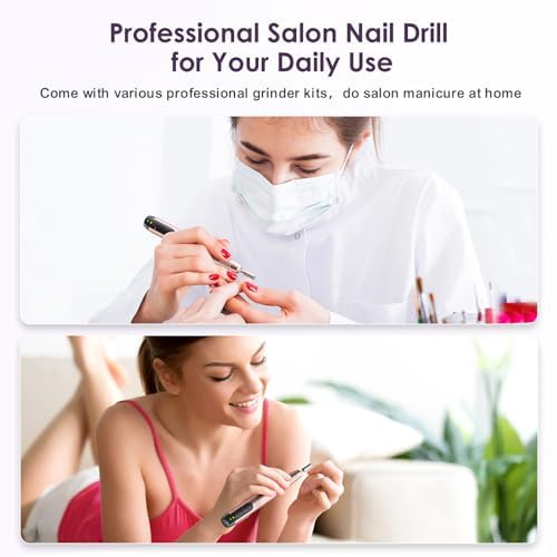 COSLUS Nail Drill Cordless Portable Electric Manicure and Pedicure Set, Professional Nail Files for Acrylic Gel Nails, 6 Nail Drill Bits, Cuticles Hard Skin, Adjustable Speed Rechargeable E File