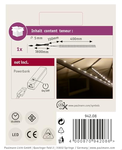 Paulmann 942.08 Outdoor Mobile Parasol Lighting IP44 3000K 4x0.4m Parasol luminaire Decorative luminaire Light Strips LED Strips 94208