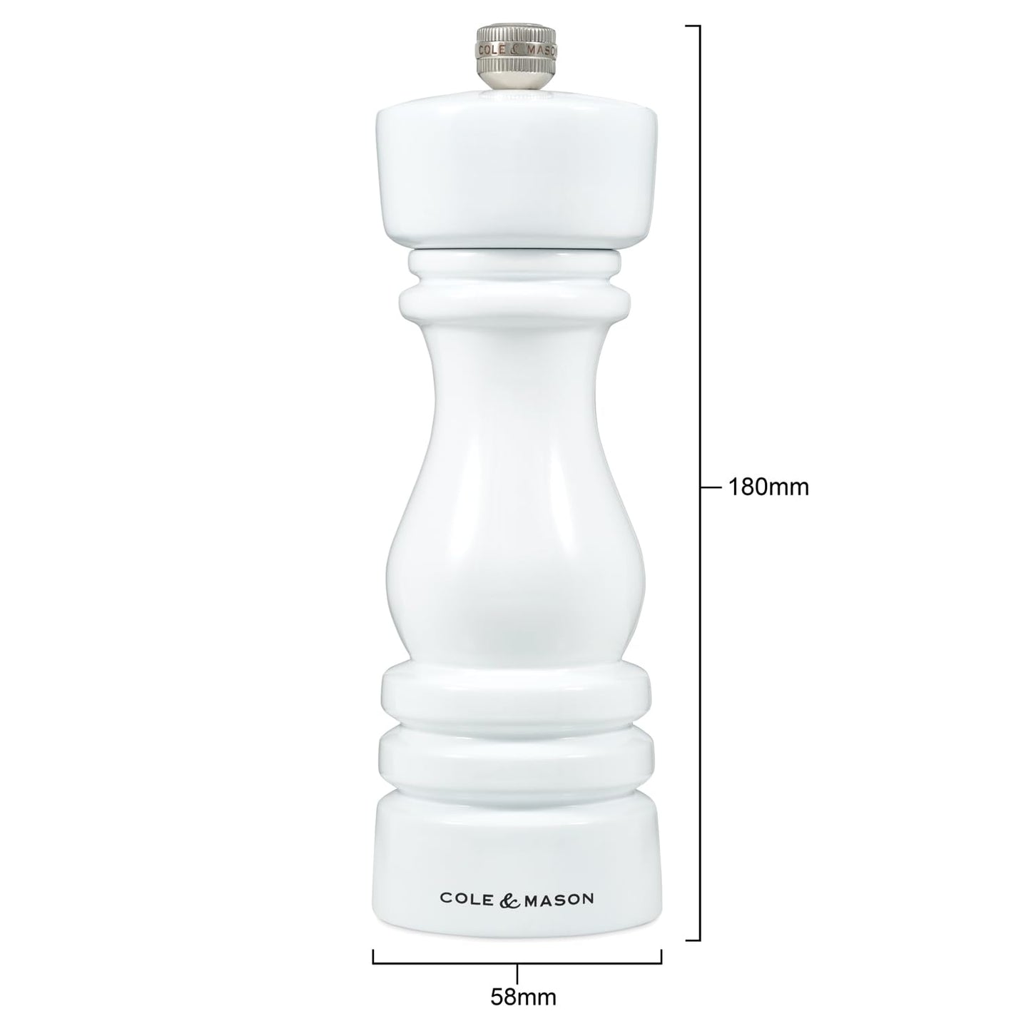 Cole & Mason London Refillable Spice Mill - Kitchen & Home Accessory - Table Salt Grinder - Salt Mill with Ceramic Mechanism - 7", White Gloss