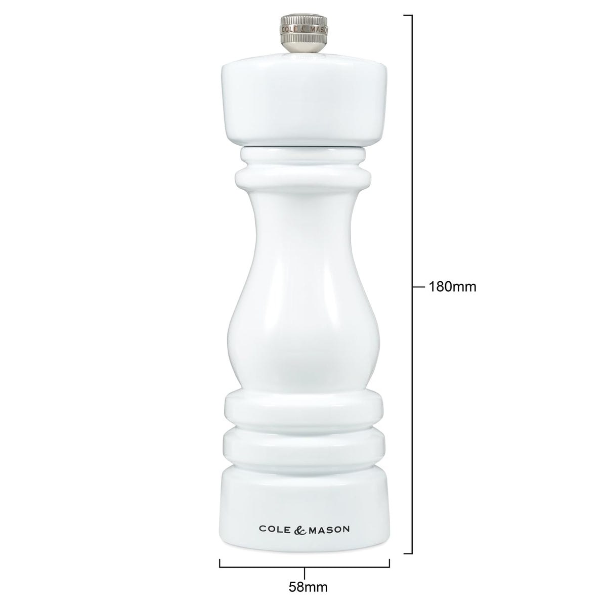 Cole & Mason H233095 London White Gloss Salt and Pepper Mill Set, Precision+ Carbon/Ceramic Mechanisms, Salt and Pepper Grinders with Adjustable Grind, Beech Wood, 180mm, Gift Set