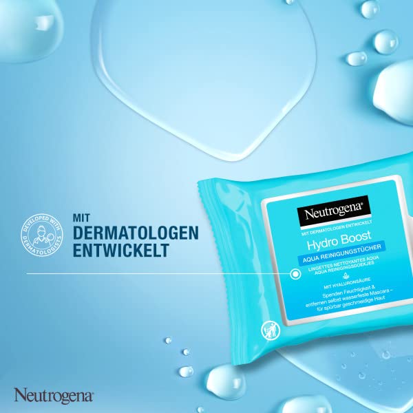 Neutrogena Hydro Boost Aqua Cleansing Wipes/With Neutrogena Cleansing Technology, Hyaluronic Acid and Moisturiser / 6 x 25 Pieces, 25 ml