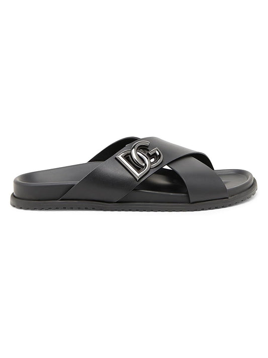 Dolce&Gabbana, Crossed Strap Leather Sandals, 43 (10 US/9 UK), Nero