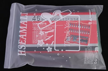 HSEAMALL 46PCS Socket Set, 1/4 Inch Drive Metic Socket Driver Bits Set with Quick-Release Ratchet Wrench,Extension Bars for Car Bicycle Motor