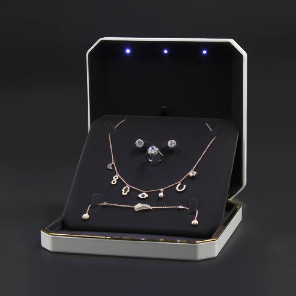 HSLFUAI Necklace Organizer with Led Light,Jewelry Box for Necklace, Necklace Box Gift,Jewelry Gift Box for Wedding, Birthday, Valentine' Day, Mother'S Day, Christmas(Gold)
