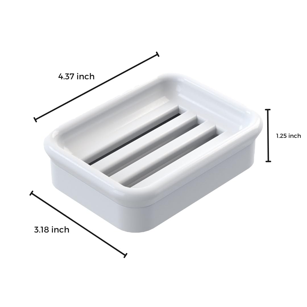 QUARZERRA 2-Piece Composite Granite Soap Dish for Shower - Elegant Stone-Look Bar Soap Holder with Strainer - Durable & Non-Porous Soap Tray for Bathroom and Kitchen Sink, Easy Clean (White)