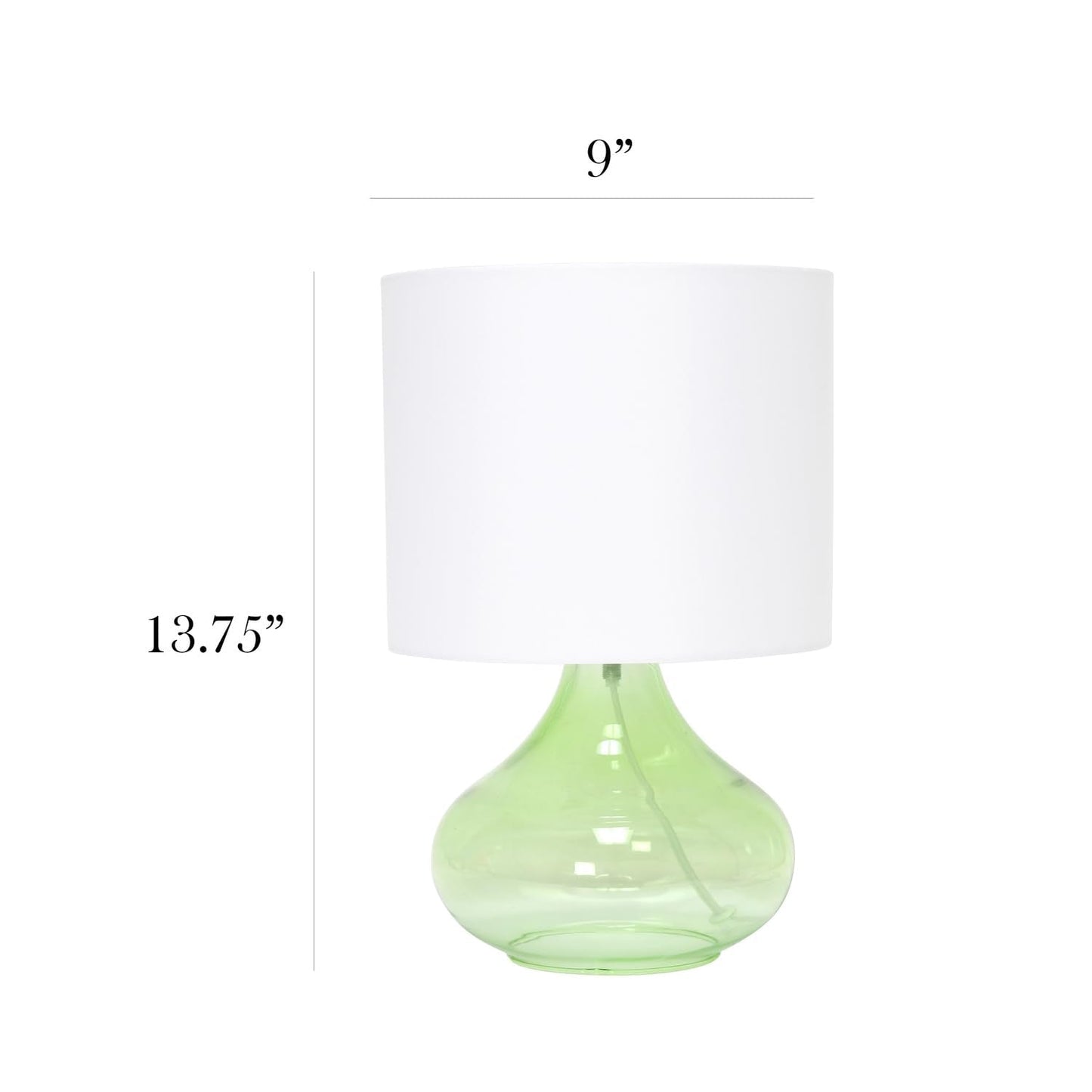 Simple Designs LT2063-GRW Glass Raindrop Table Lamp with Fabric Shade, Green with White Shade