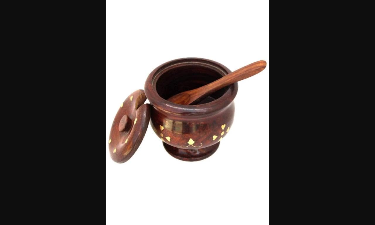 Woodensure Wood Spice Cellars Box with Lid for Kitchen, Countertop, Round Storage Box for Spices, Salt cellar, Salt Box, Salt Container, Salt Storage