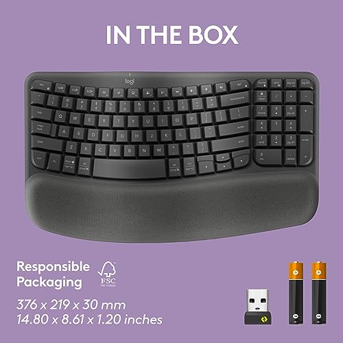 Logitech Wave Keys Wireless Ergonomic Keyboard with Cushioned Palm Rest, Comfortable Natural Typing, Easy-Switch, Bluetooth, Logi Bolt Receiver, for Multi-OS, Windows/Mac - Rose