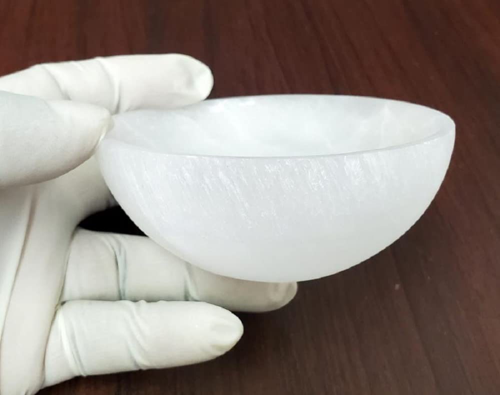 New Age Imports Selenite Bowl 3.5-4", "Great for Altar, Ritual, Incense, Smudging, Decoration, Offering Use