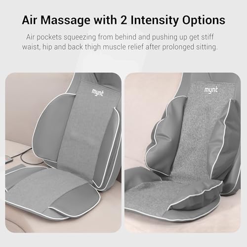 Mynt FSA HSA Eligible 3D Shiatsu Neck and Back Massager for Chair with 10 Deep Kneading Nodes, Adjustable Gray Back Massage with Heat, Portable Massage Chair Pad, Gifts for Father Day