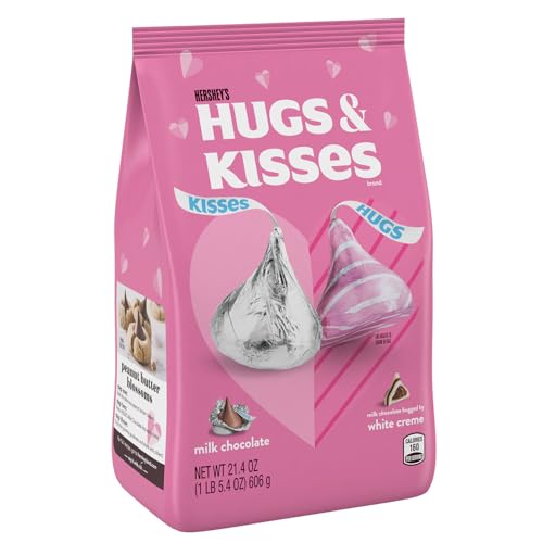 HERSHEY'S HUGS & KISSES Assorted Flavored, Valentine's Candy Bag, 21.4 oz