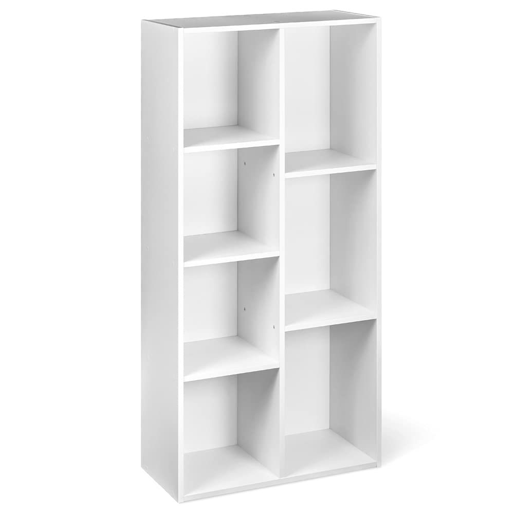 Amazon Basics 7 Cube Organizer Bookcase, Storage Shelf for Home and Office, Display Storage Organizer, Sturdy with Easy Assembly, 9.25"D x 19.49"W x 41.73"H, White
