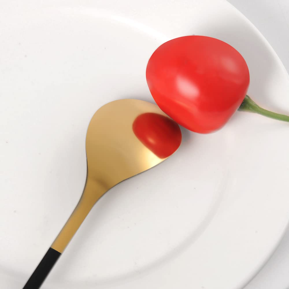 AnSaw Elegant Black & Gold Leaf Coffee Spoons - 10-Piece, 4.7" Mini Spoon