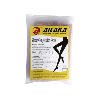 Ailaka Zipper 15-20 mmHg Compression Socks for Women Men, Knee High Open Toe Support Graduated Medical Varicose Veins Hosiery for Edema, Swollen, Pregnancy, Recovery (1 Pair)