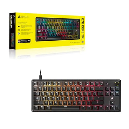 Corsair K70 CORE TKL Wireless RGB Tenkeyless Mechanical Gaming Keyboard – Pre-Lubed MLX Red v2 Linear Switches, SOCD, ABS Double-Shot Keycaps, Sound Dampening, 1000Hz Polling, QWERTY NA – Black