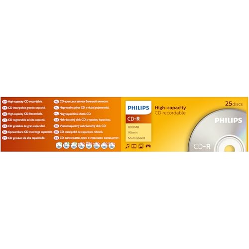 Philips CD-R 800 MB Data (Gbyte/90 Minuten, Multi Speed Recording 25er (Packaging may vary)