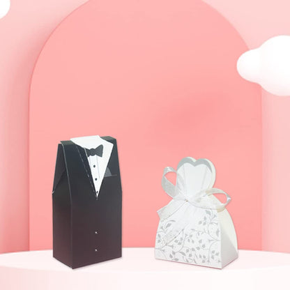 KAKABUQU 100 Pcs Wedding Favor Boxes - Romantic Party Cardboard Candy Boxes With Bride and Groom Dress Design for Chocolate Gifts, Bridal Shower Decoration Supplies