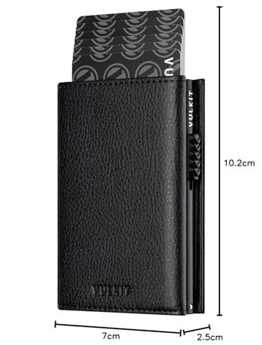 VULKIT Credit Card Holder RFID Blocking Leather Pop Up Card Wallet with Banknote Compartment, ID Window, Coin Pocket & Magnetic Closure