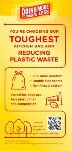 Glad ForceFlex MaxStrength Kitchen Trash Bags, 13 Gal, Fresh Clean Febreze