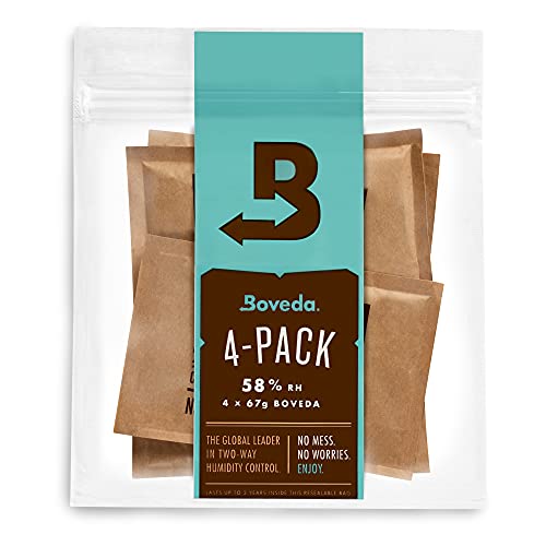 Boveda 58% Two-Way Humidity Control Packs For Storing 1 lb – Size 67 – 4 Pack – Moisture Absorbers for Storage Containers – Humidifier Packs – Hydration Packets in Resealable Bag