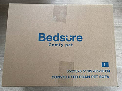 Bedsure Large Dog Bed Sofa - Washable Orthopedic Dog Beds and Couch with Removable Flannel Cover, Waterproof Dog Pillow with U-Shape Bolster, Grey Squre Pet Bed, 89x63x16cm