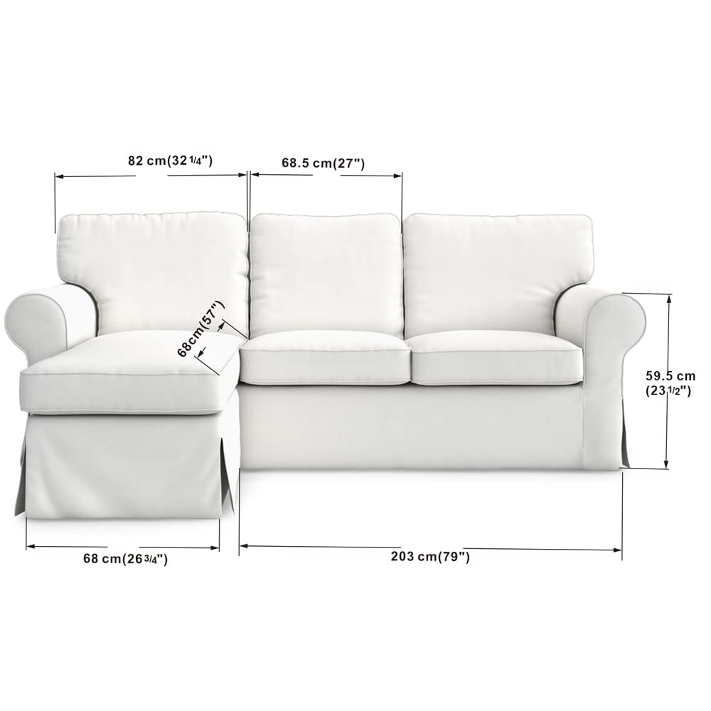 MASTERS OF COVERS Ektorp Loveseat (2 Seat) with Chaise Lounge Cover Replacement Customized for IKEA Ektorp Sectional 3 Seat Sofa Slipcover Replacement (Khaki)