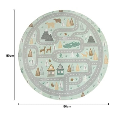 Paco Home Kids Rug Children's Room Play Mat Baby Mat Car, Size:80 cm round, Colour:Turquoise