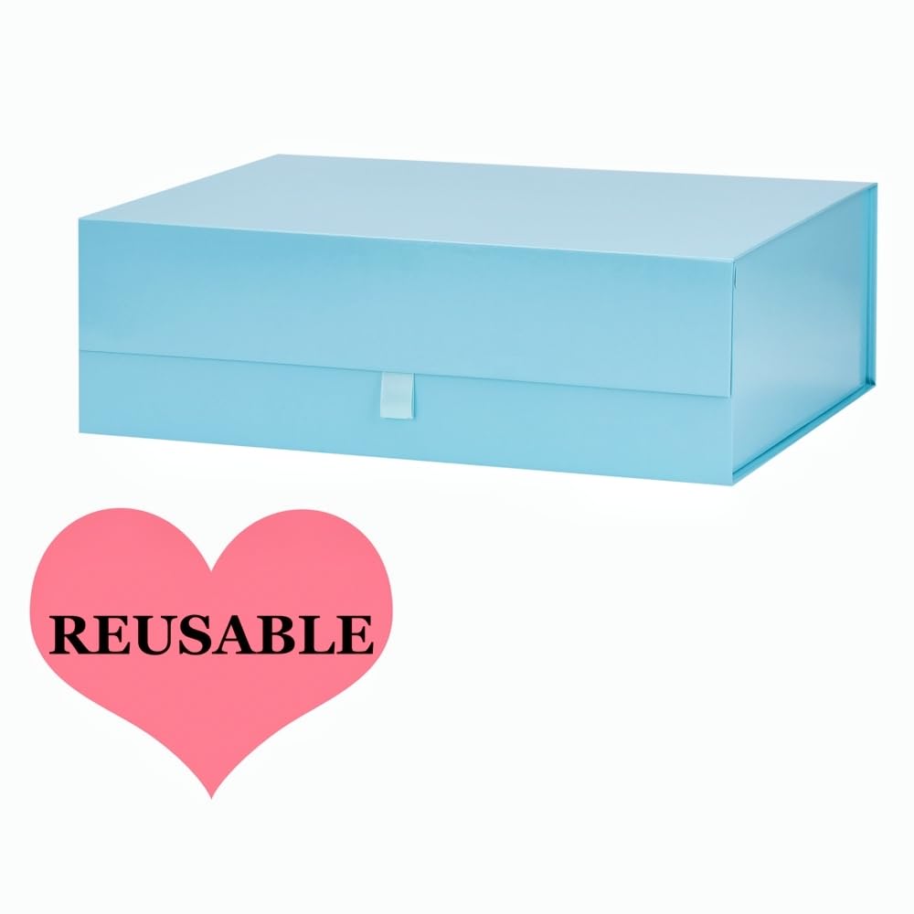 PLINJOY Extra Large Gift Box 16.5x14x5.5 Inches,Blue Gift Boxs for Presents with Lid Magnetic Closure Collapsible,Groomsman Proposal Box,Birthday, Christmas,for Clothes and Large Gifts