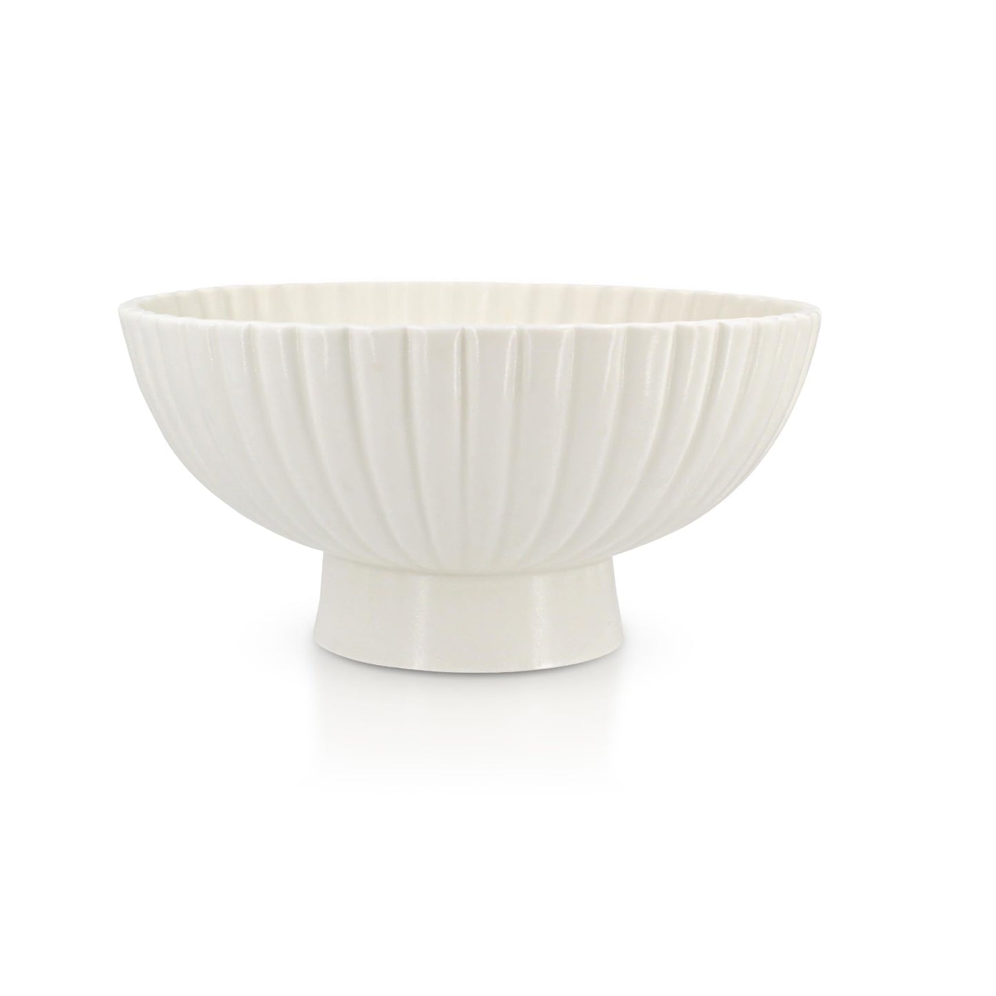 Modern 8 Inch White Ceramic Fruit Bowl - Small Footed Pedestal Fruit Bowl for Kitchen Counter, Farmhouse Chic Centerpiece for Dining Coffee Table & Home Decor,Key Ruffle Bowl for Entryway Table ﻿