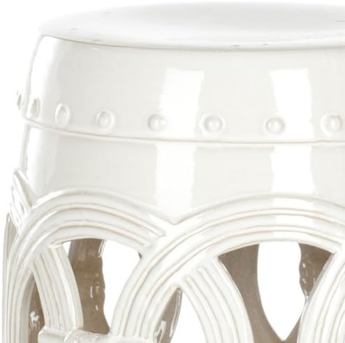 SAFAVIEH Home Collection Double Coin Antique White Ceramic Indoor/ Outdoor Decorative Garden Stool (Fully Assembled)