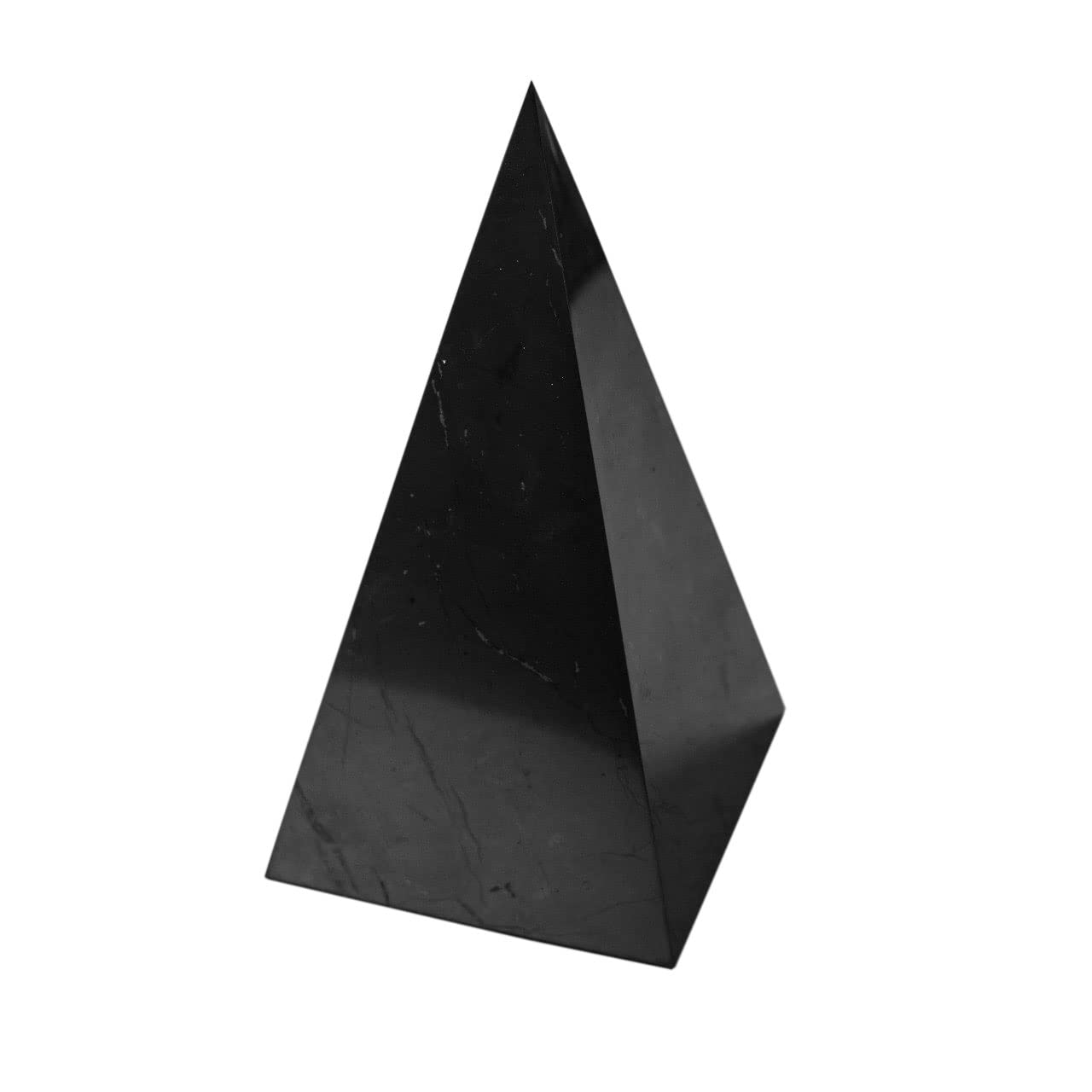 Authentic Shungite Pyramid Polished 8"(20cm), Premium Protection Crystals for House & Office, Karelian Black Stone Energy Pyramid for Root Chakra Meditation, Grounding & Negative Energy Blocker