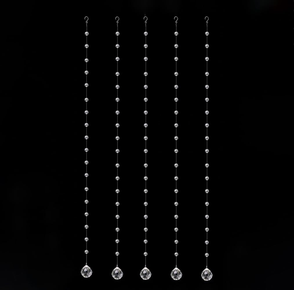 Bolo.ban Crystal Beaded String Clear Glass Beads Garland Strands Hanging Wedding Arch Decor Curtain Chandelier Christmas Tree Ornaments Door String Beaded Drapes Decoration Accessories(3.3 Feet 5pcs)