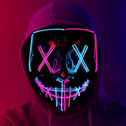 DWTECH LED Halloween Mask - Light Up Mask LED Masks EL Wire Scary Mask for Masquerade Cosplay Light Up Face Mask for Kids Men Women Halloween Festival Party (Ice Blue&Pink A)