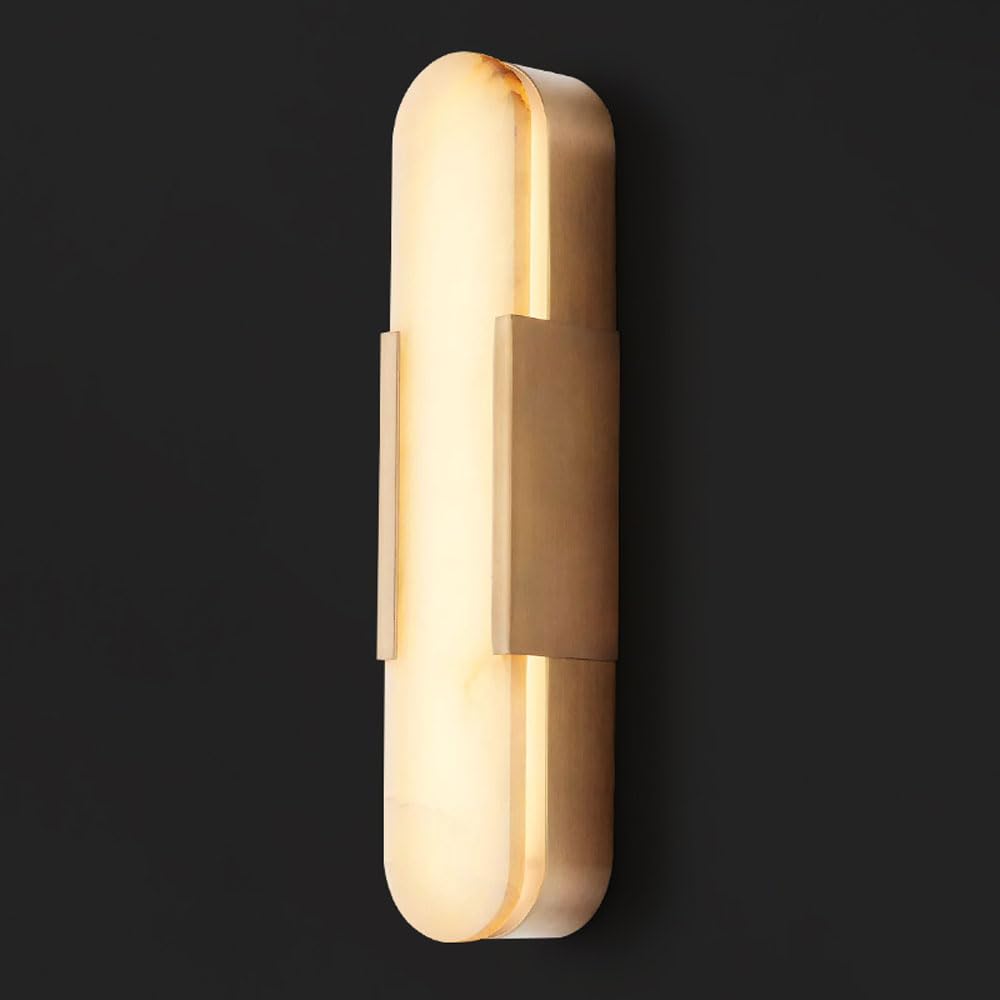 LTTKLMP 19.7" Natural Alabaster Wall Sconce Modern Brass Bedroom Bedside Marble Wall Lamp for Bathroom Indoor 7W LED Mirror Wall Light Vanity Light Fixtures Perfect for Hallway Living Room 3000K