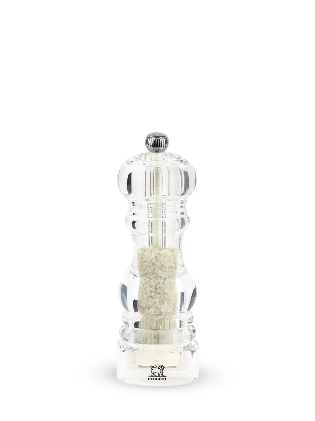 PEUGEOT - Nancy Zirlion Wet Sea Salt Mill, Acrylic 18 cm - 7 in. Grinder Made of Zirconia with Stirring Blade. Transparent acrylic body