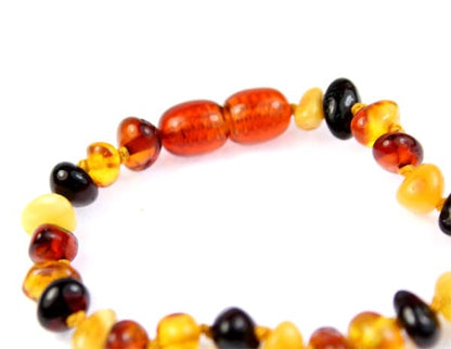 SilverAmber Jewellery UK New Baltic Amber Anklet Bracelet Mix - Handmade 100% Genuine Amber Polished Beads - Premium Quality - Sizes 12-27 CM - (Size: 15 CM)