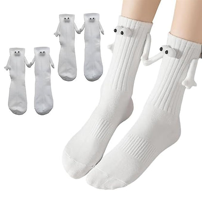 Smilelife 2 Pairs Magnetic Holding Hands Socks I Love You Gift Christmas Valentines Anniversary for Him Her Couple Teens Friends (White)