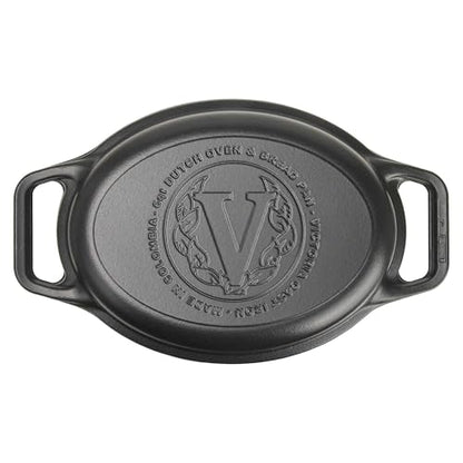 Victoria Dutch Oven Pot and Pan Induction Enamelled Cast Iron 31 cm Oval, Set of 2 Cocotte 5.7 L, PTFE and PFOA Free, Suitable for Fire, Barbecue, Oven, Ceramic Hob, Gas