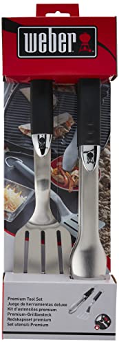 Weber Premium Grill Tool Set - Compact, 2-Piece Made of Stainless Steel, consisting of Grill Tongs (38cm) and Turner (35cm), with Practical Handles, Dishwasher Safe - Silver (6645)