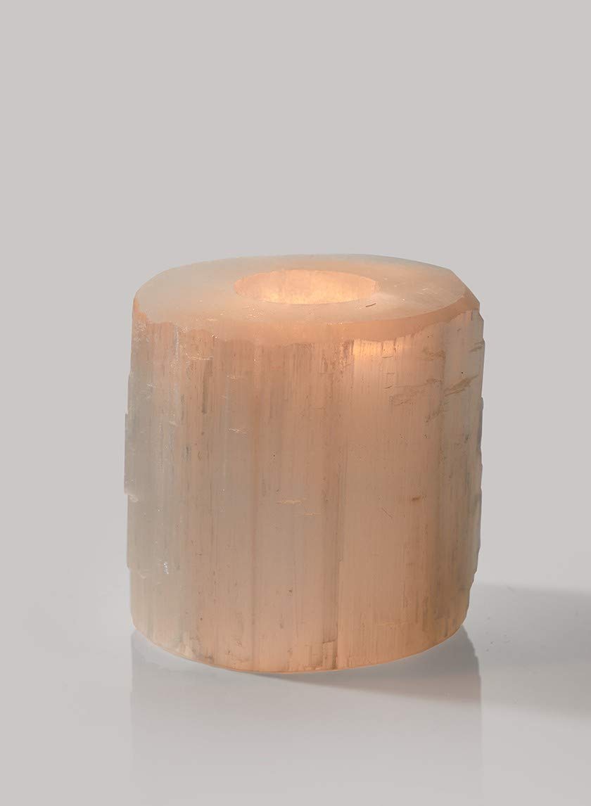 Serene Spaces Living Genuine Selenite Tealight Holder, Selenite Crystal Tower Candle Holder for Healing and Positive Vibes, Votive Measures 4" Tall & 4" Diameter