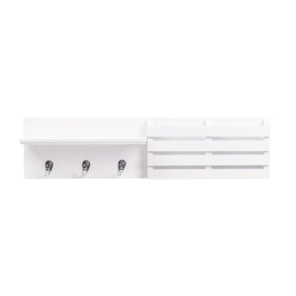 Kiera Grace Sydney Floating Shelf, Modern Wall Mounted Shelf with 3 Metal Hooks and Mail Holder for Home, Office, 24", White, 1Pack