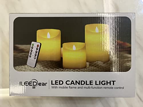 ILEEDear LED Candles - Flickering 4" 5" 6" Real Wax With Remote Control Timer - Flameless Christmas and Ramadan Decorations Pack of 3 (Ivory)