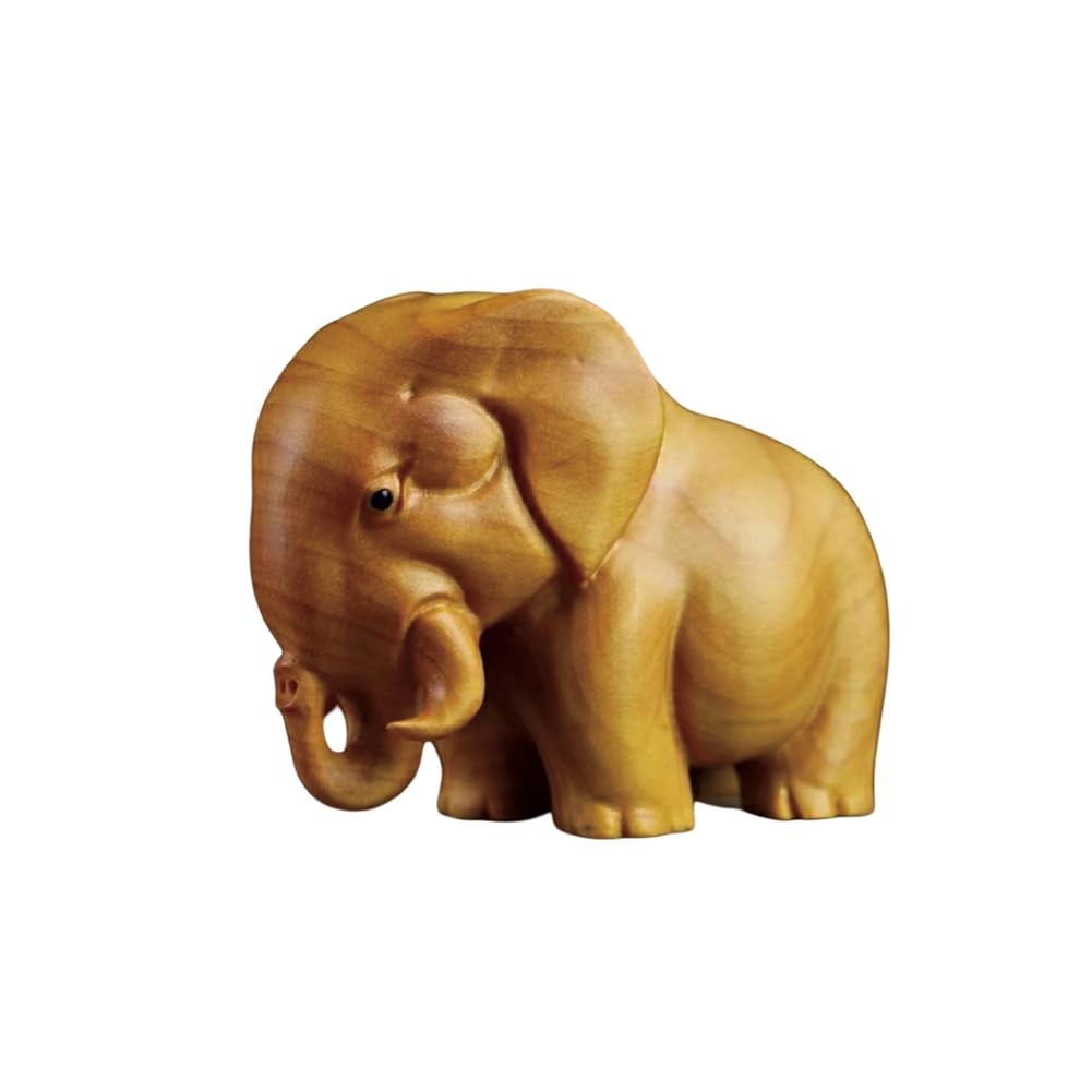 LOGUTIA Wooden Elephant Rhino Hippo Handmade Statue Unique African Three Treasures Tea Table Pet Home Decor Sculpture Cute Desk Decor (Elephant)