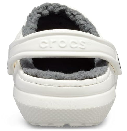 Crocs Classic Unisex Lined Clog, Soft, Fuzzy Liner for Extra Warmth with Slip On Style, in White/Grey Lining, Size M5W6 UK
