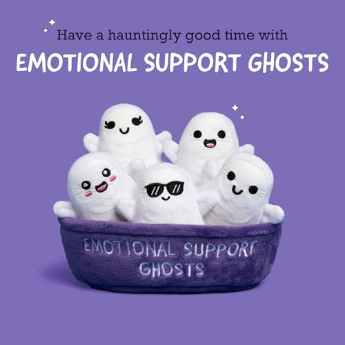 WHAT DO YOU MEME? Emotional Support Ghosts by Relatable, Cuddly Stuffed Animals, Plushies, and Cute Stuff, Great Gift Ideas for Loved Ones of All Ages, Includes 5 Plushies with Carrying Basket