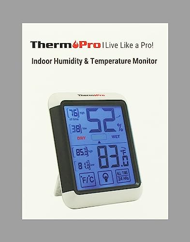 ThermoPro TP55 Digital Room Thermometer Temperature and Humidity Monitor with All Time or 24hrs Max and Min Records for Temperature and Humidity Baby Room Thermometer with Large Backlight Touchscreen